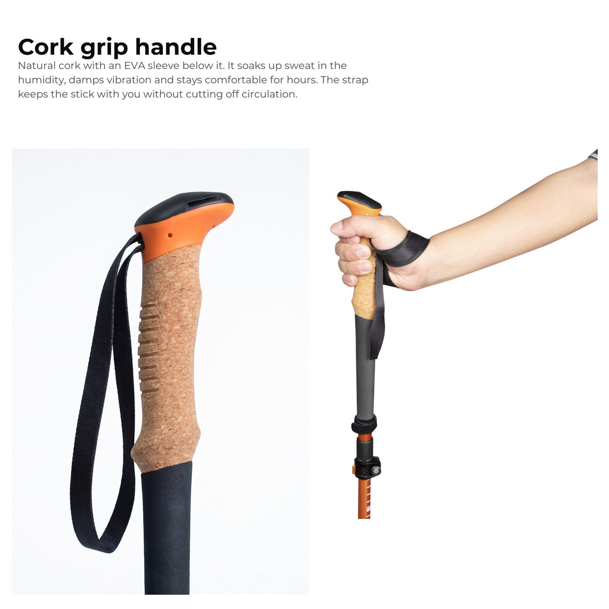 TAHAN 3-Section Foldable Freestand Hiking TriStick cork grip handle and wrist strap
