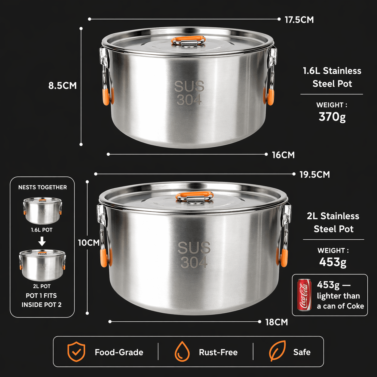 L ProChef Stainless Steel Cookset - 4 Piece (3 - 4pax) - TAHAN Outdoor - COO004PCSS