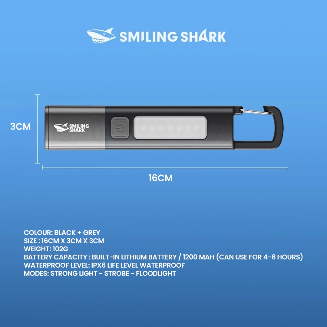 SMILING SHARK Multi - Use Rechargeable Torch with Hook - TAHAN Worldwide - TORSS123BK-V2