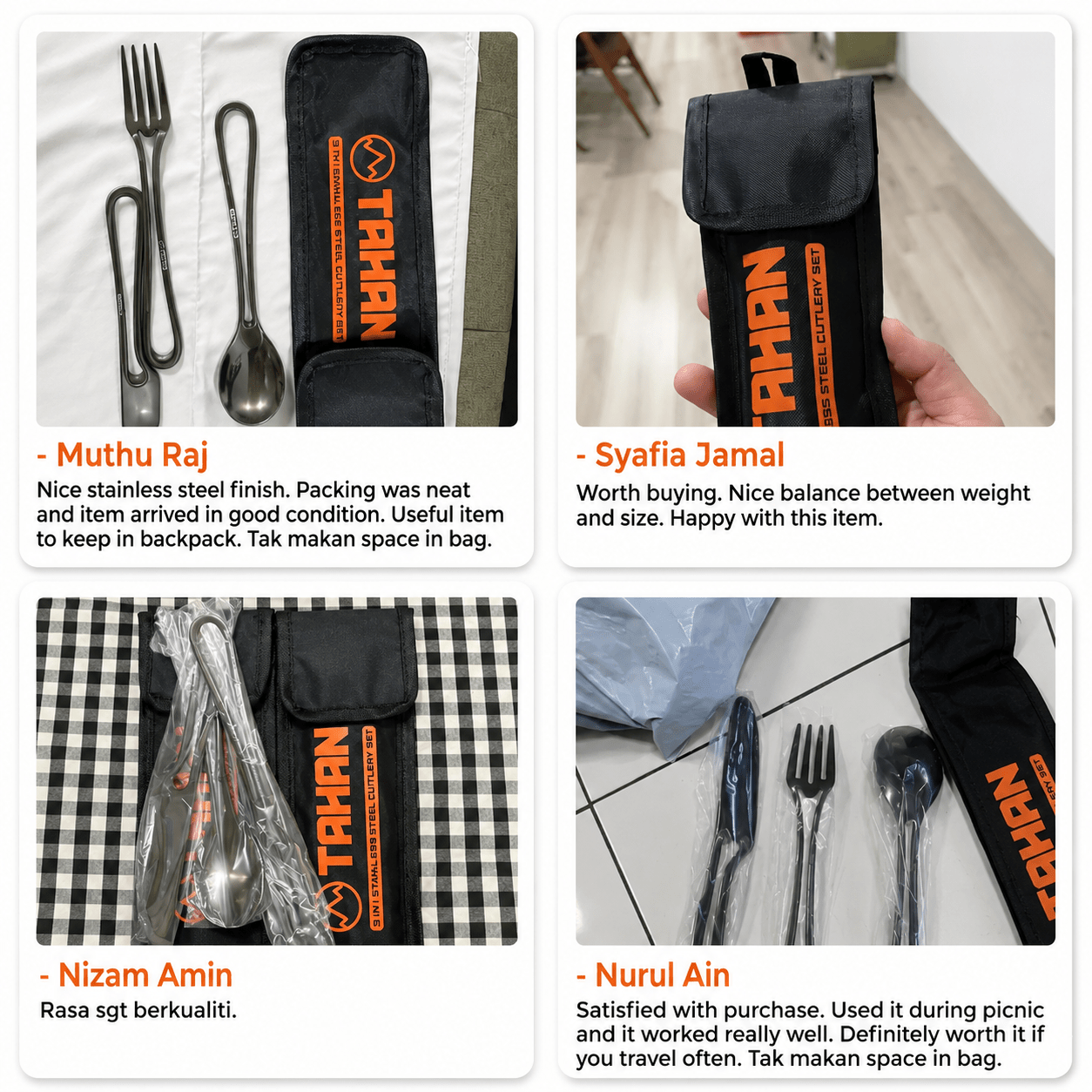 TAHAN 3 - in - 1 Camping Cutlery Set - TAHAN Outdoor - CUTTH031SS