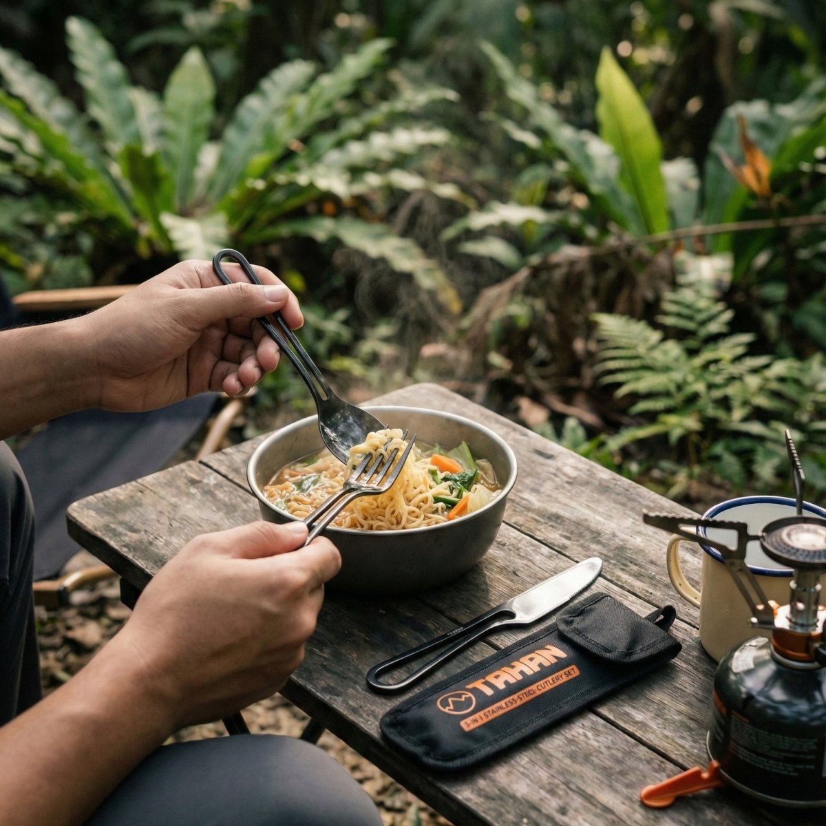 TAHAN 3 - in - 1 Camping Cutlery Set - TAHAN Outdoor - CUTTH031SS