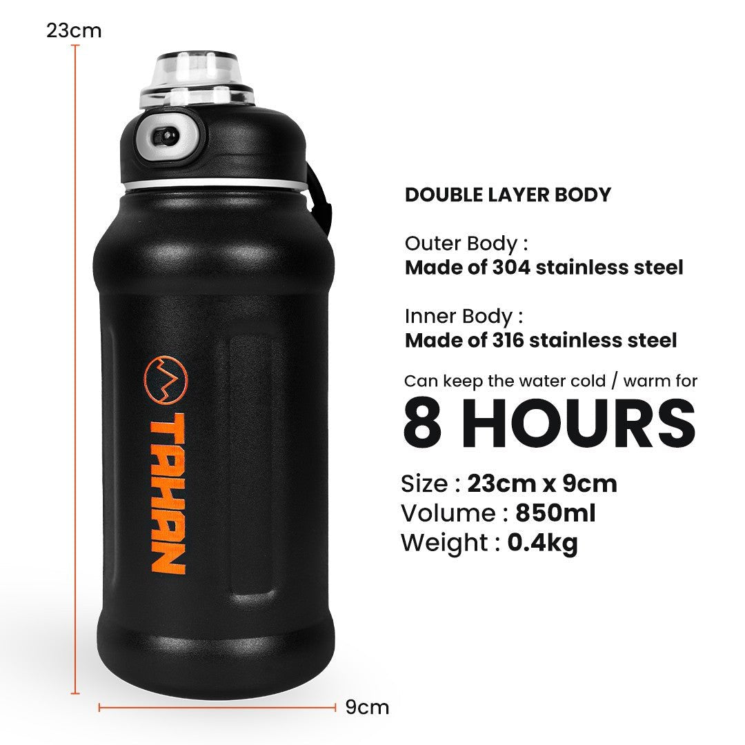 TAHAN 8 - Hour Thermal Bottle (850ml) - TAHAN Worldwide - BOTTH850BK