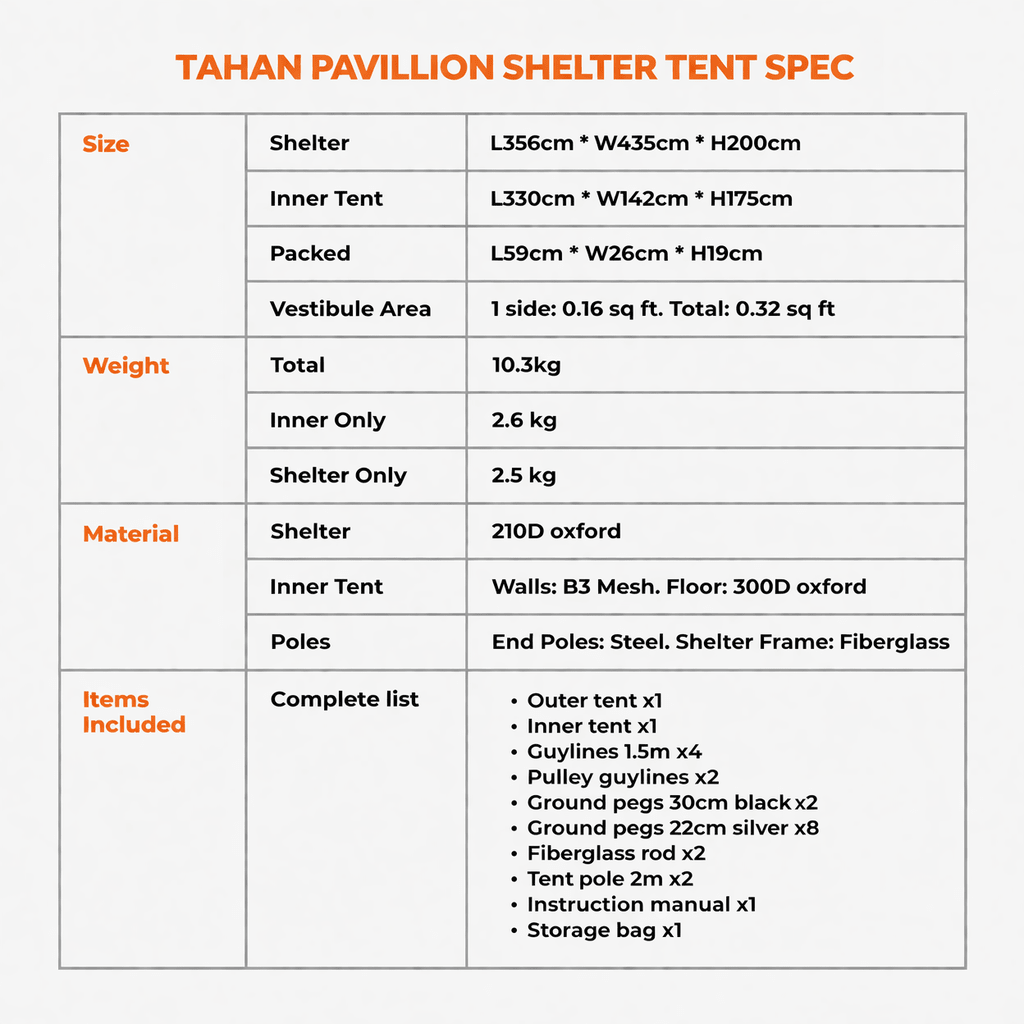 TAHAN Pavillion Shelter Tent - TAHAN Outdoor - TENTH435BK