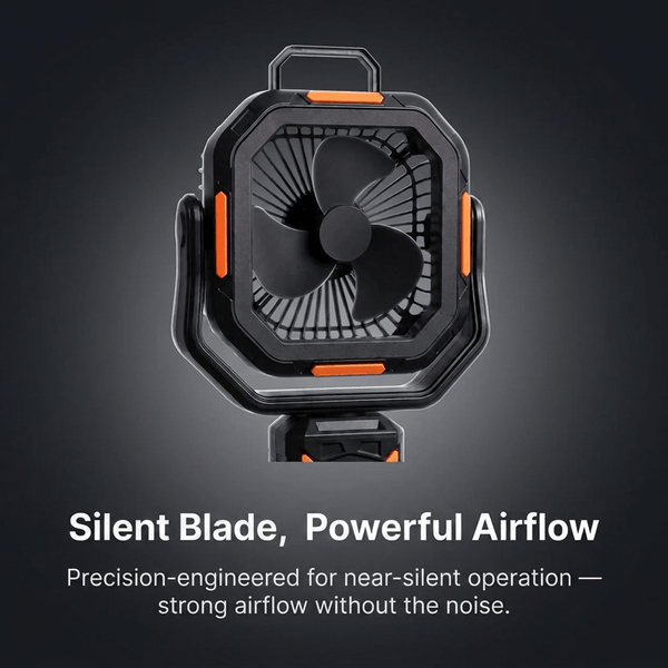 Close-up of the TAHAN Typhoon Pro silent blade — strong airflow with near-silent operation