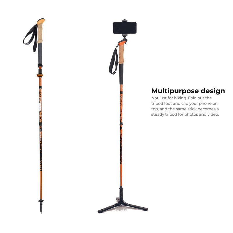 TAHAN 3-Section Foldable Freestand Hiking TriStick as a hiking stick and as a phone tripod