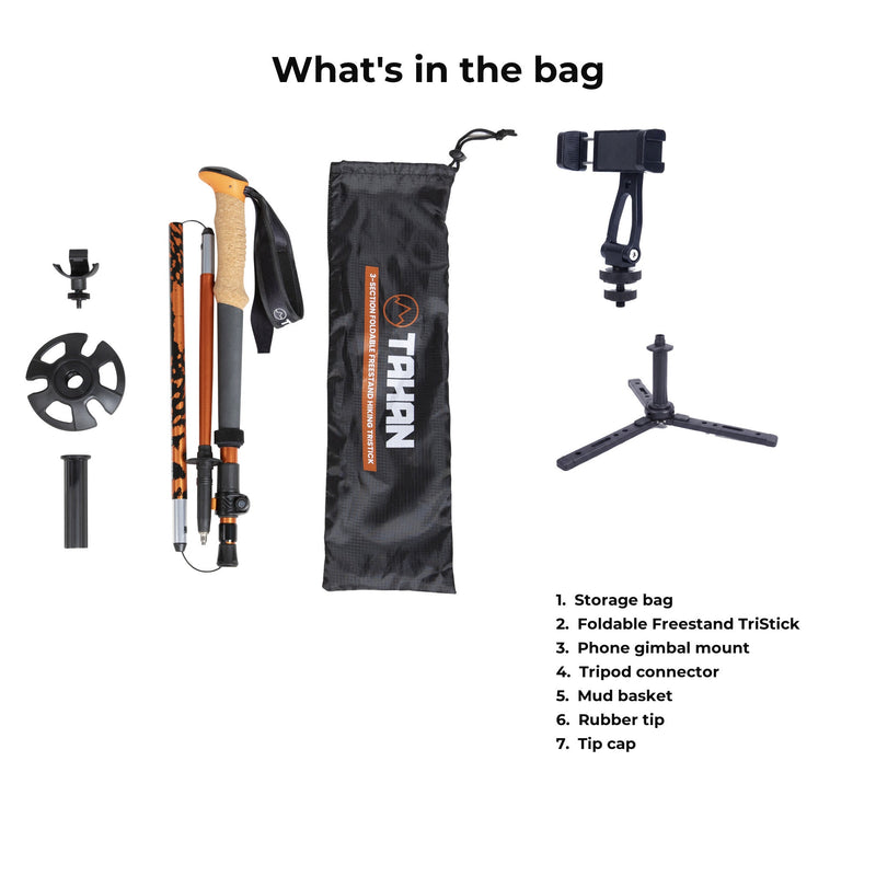 TAHAN 3-Section Foldable Freestand Hiking TriStick, what is in the bag