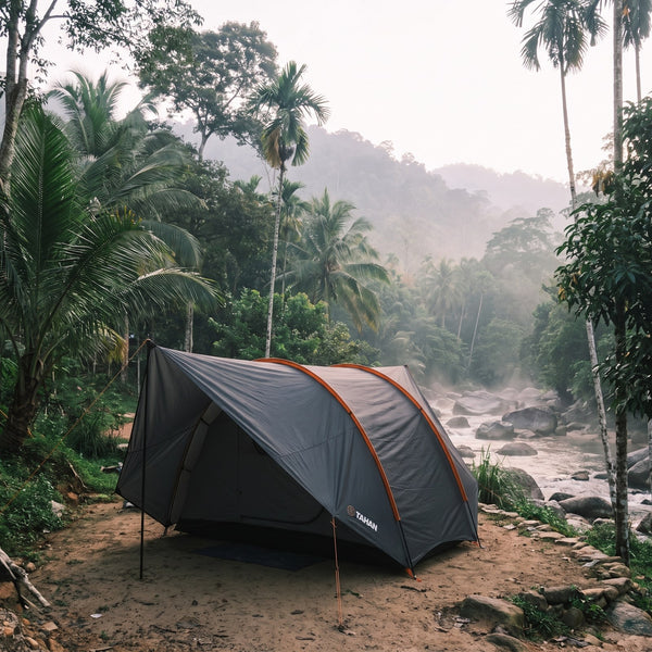 TAHAN Pavillion Shelter Tent at river campsite - community grid