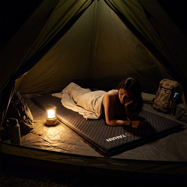 TAHAN Cloudlink Mattress in tent at night - community grid