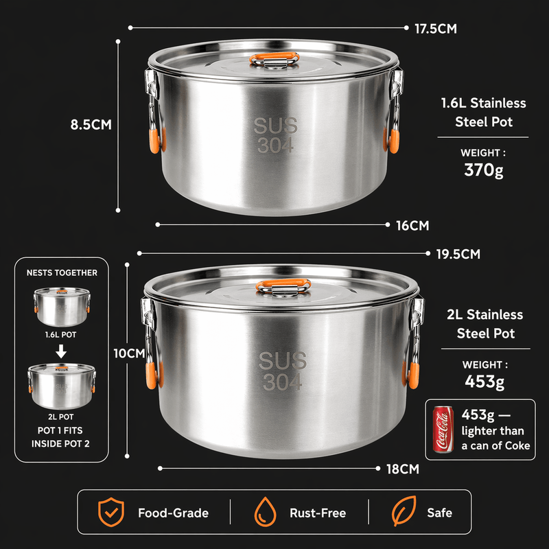 L ProChef Stainless Steel Cookset - 4 Piece (3 - 4pax) - TAHAN Outdoor - COO004PCSS