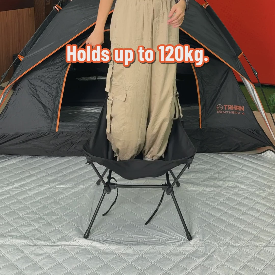 TAHAN Flexlite Highback Chair - holds 120kg, steel frame, breathable mesh, 2.5kg, packs into its bag
