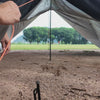 Tensioning a flysheet with the pulley guyline, pull and lock