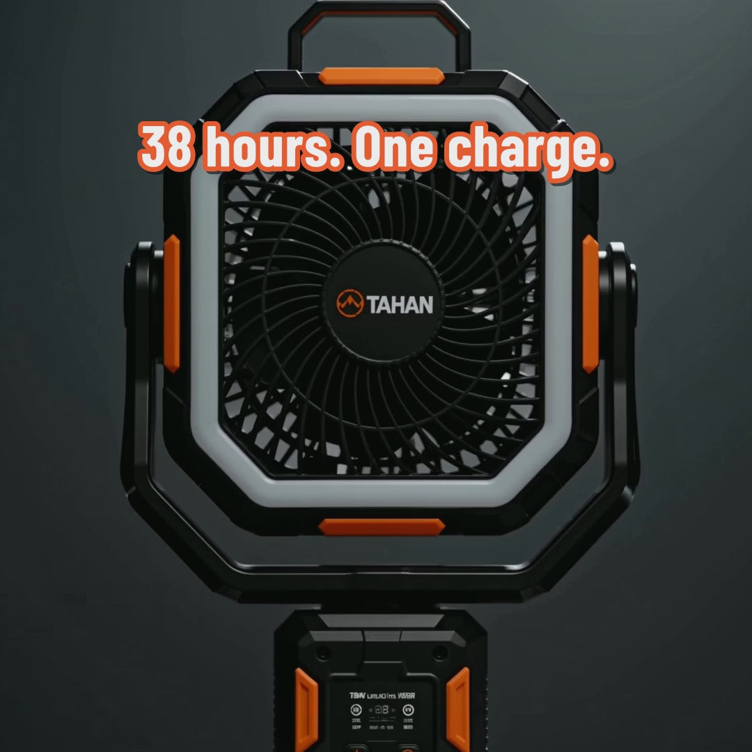 TAHAN Typhoon Pro - 38 hours on one charge, auto-rotates 120 degrees, extends to 120cm, built-in light, charges your phone
