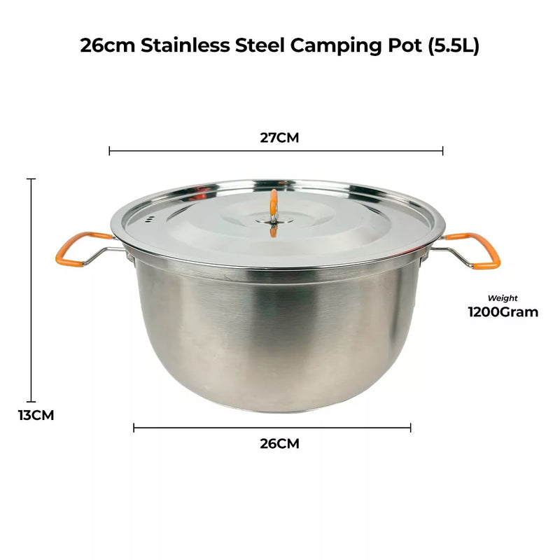 5.5L Stainless Steel Camping Pot (26cm)
