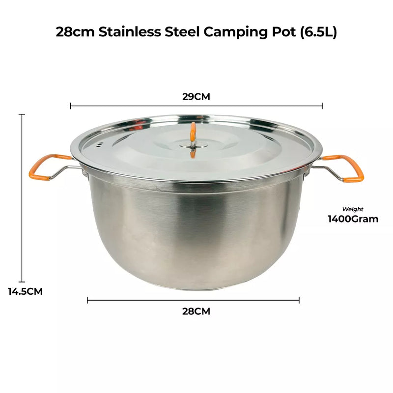 6.5L Stainless Steel Camping Pot (28cm)