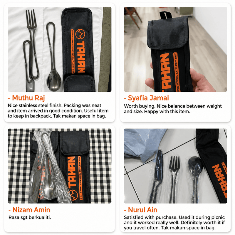 TAHAN 3 - in - 1 Camping Cutlery Set - TAHAN Outdoor - CUTTH031SS