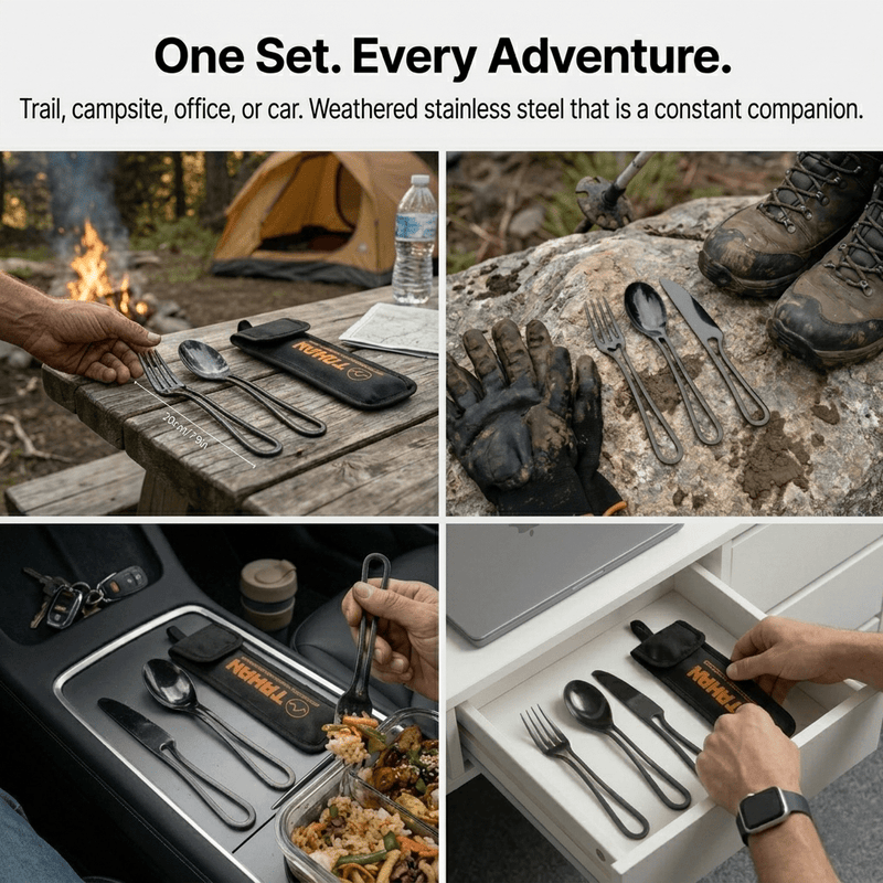 TAHAN 3 - in - 1 Camping Cutlery Set - TAHAN Outdoor - CUTTH031SS