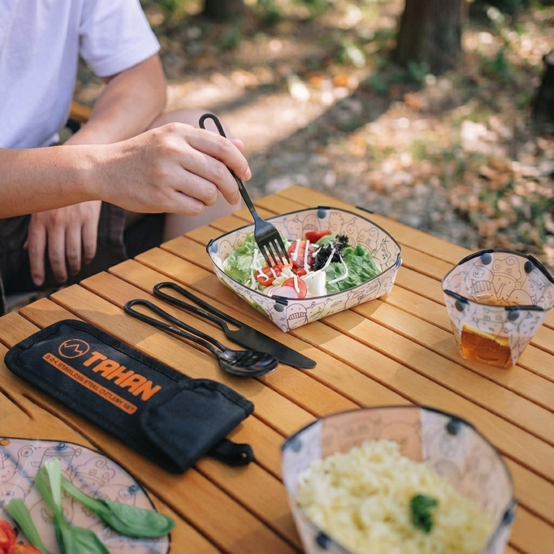 TAHAN 3 - in - 1 Camping Cutlery Set - TAHAN Outdoor - CUTTH031SS