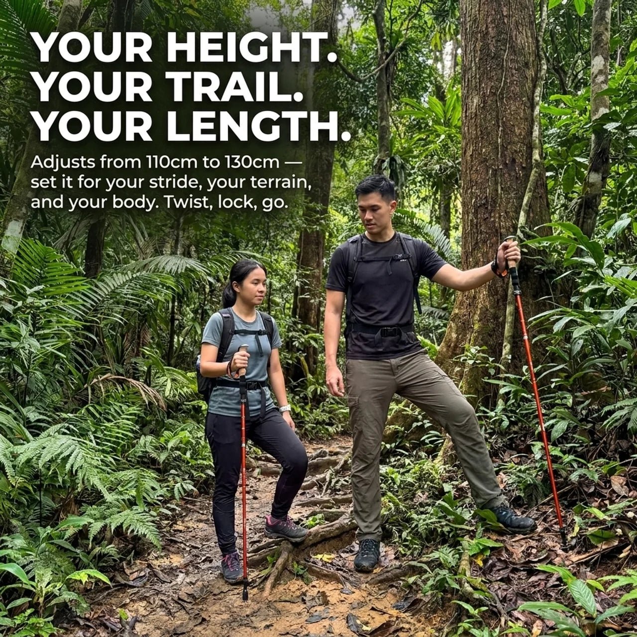 TAHAN 3 - Section Foldable Hiking Stick V2 - 130cm - TAHAN Outdoor - STITH130OR