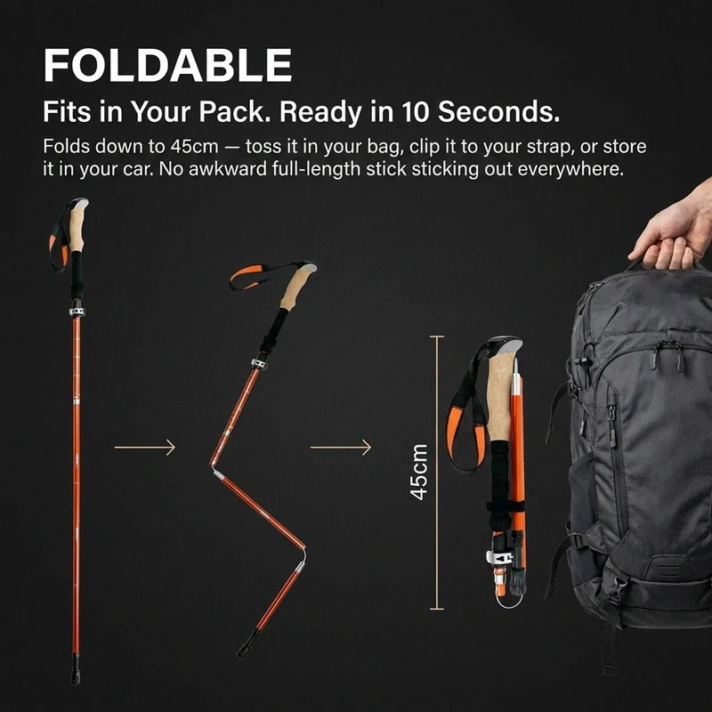 TAHAN 3 - Section Foldable Hiking Stick V2 - 130cm - TAHAN Outdoor - STITH130OR