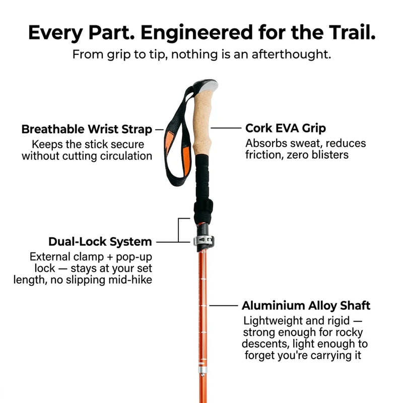TAHAN 3 - Section Foldable Hiking Stick V2 - 130cm - TAHAN Outdoor - STITH130OR