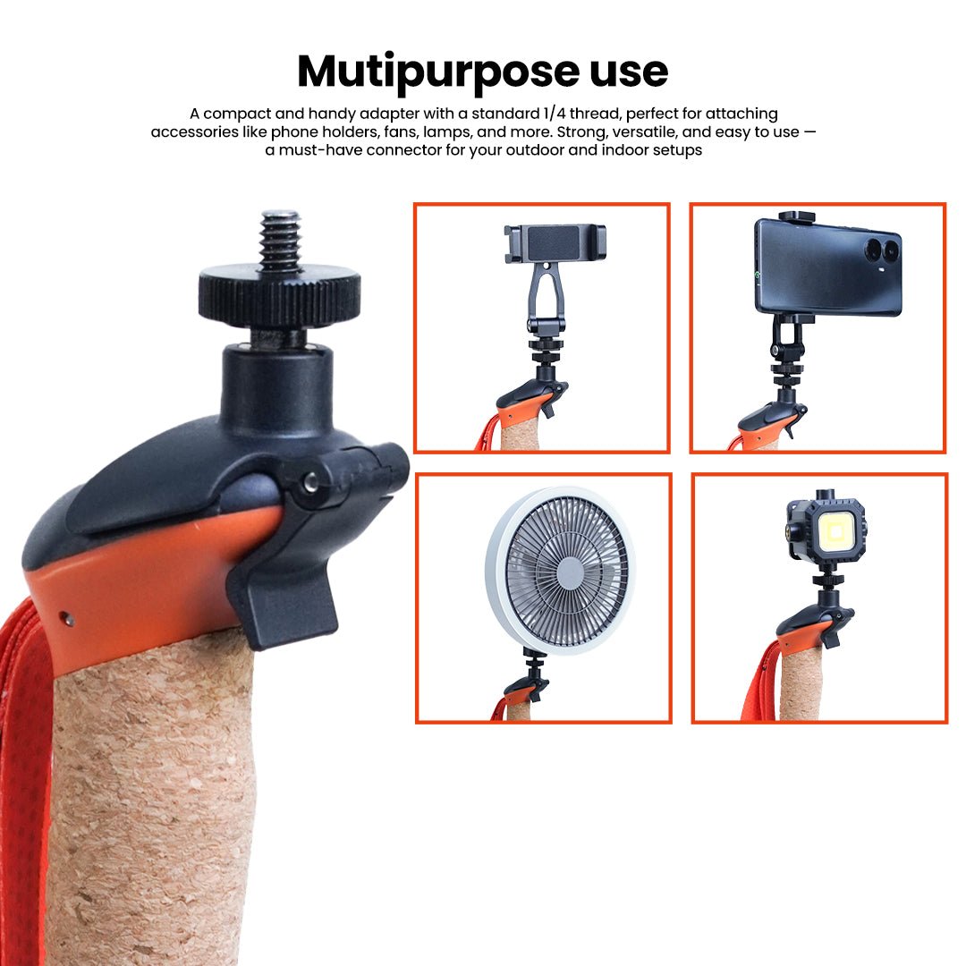 TAHAN 3-Section Foldable Freestand Hiking TriStick multipurpose 1/4 thread adapter for phone holders, fans and lamps