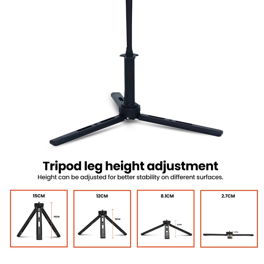 TAHAN 3-Section Foldable Freestand Hiking TriStick tripod leg height adjustment, 2.7cm to 15cm