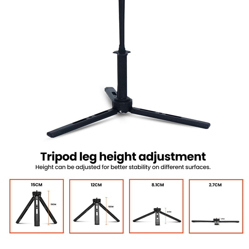 TAHAN 3-Section Foldable Freestand Hiking TriStick tripod leg height adjustment, 2.7cm to 15cm