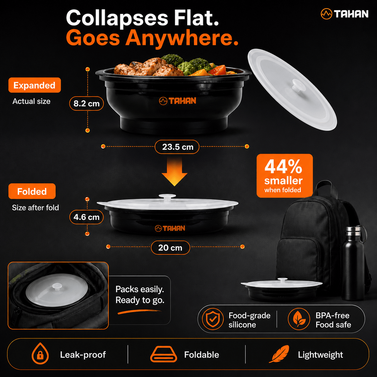 TAHAN GoCamp Collapsible Silicone Container - TAHAN Outdoor - SLCTH1400BK