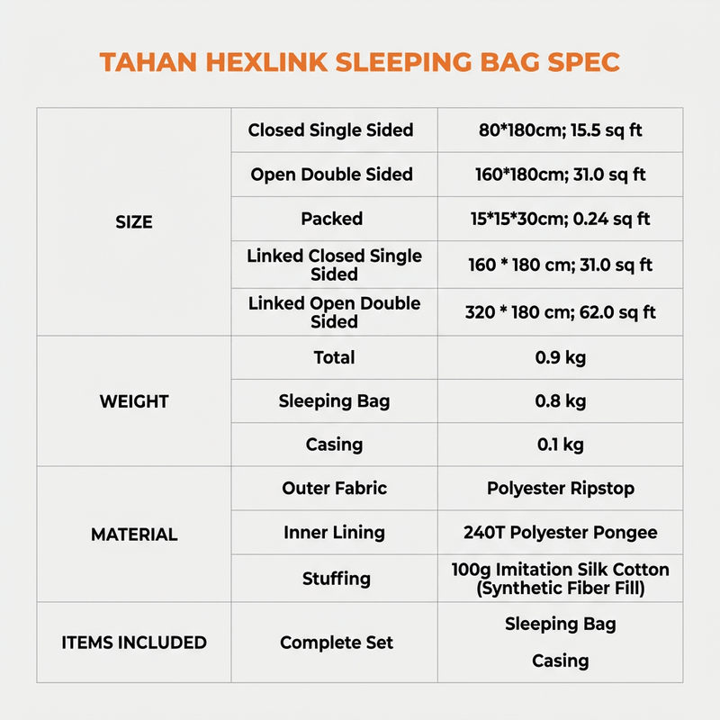 TAHAN HexLink Sleeping Bag - TAHAN Outdoor - BAGTH160BO