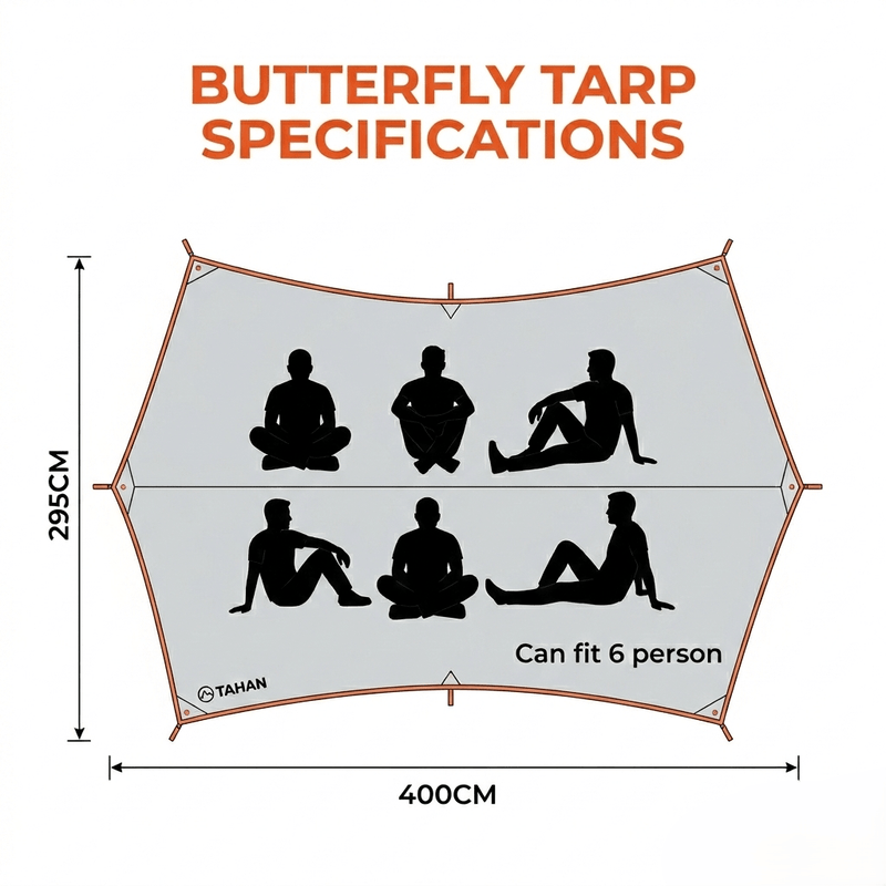 TAHAN Panthera 3x4M Butterfly Tarp - TAHAN Outdoor - TARTH034BK