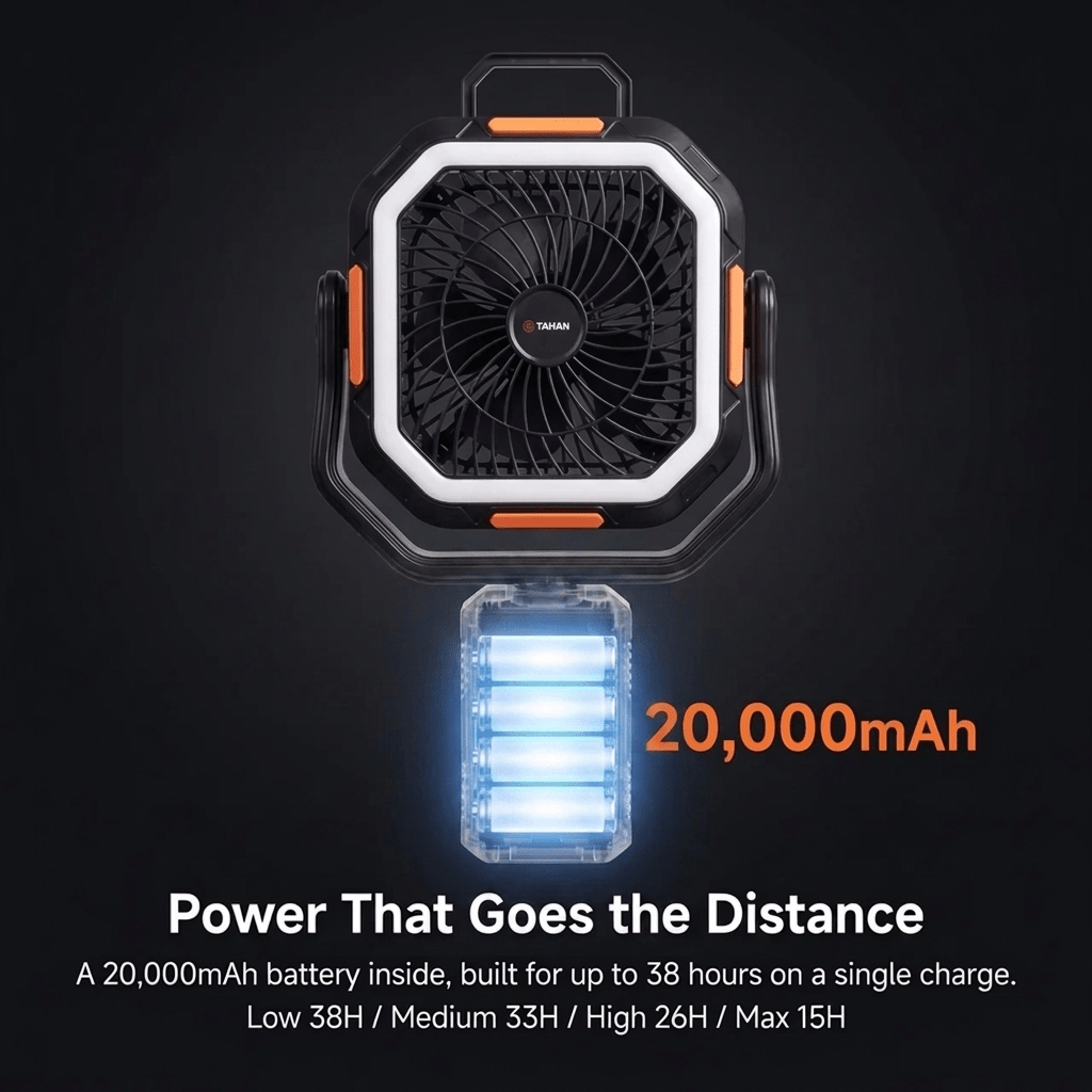 20,000mAh battery powers the TAHAN Typhoon Pro for up to 38 hours on a single charge