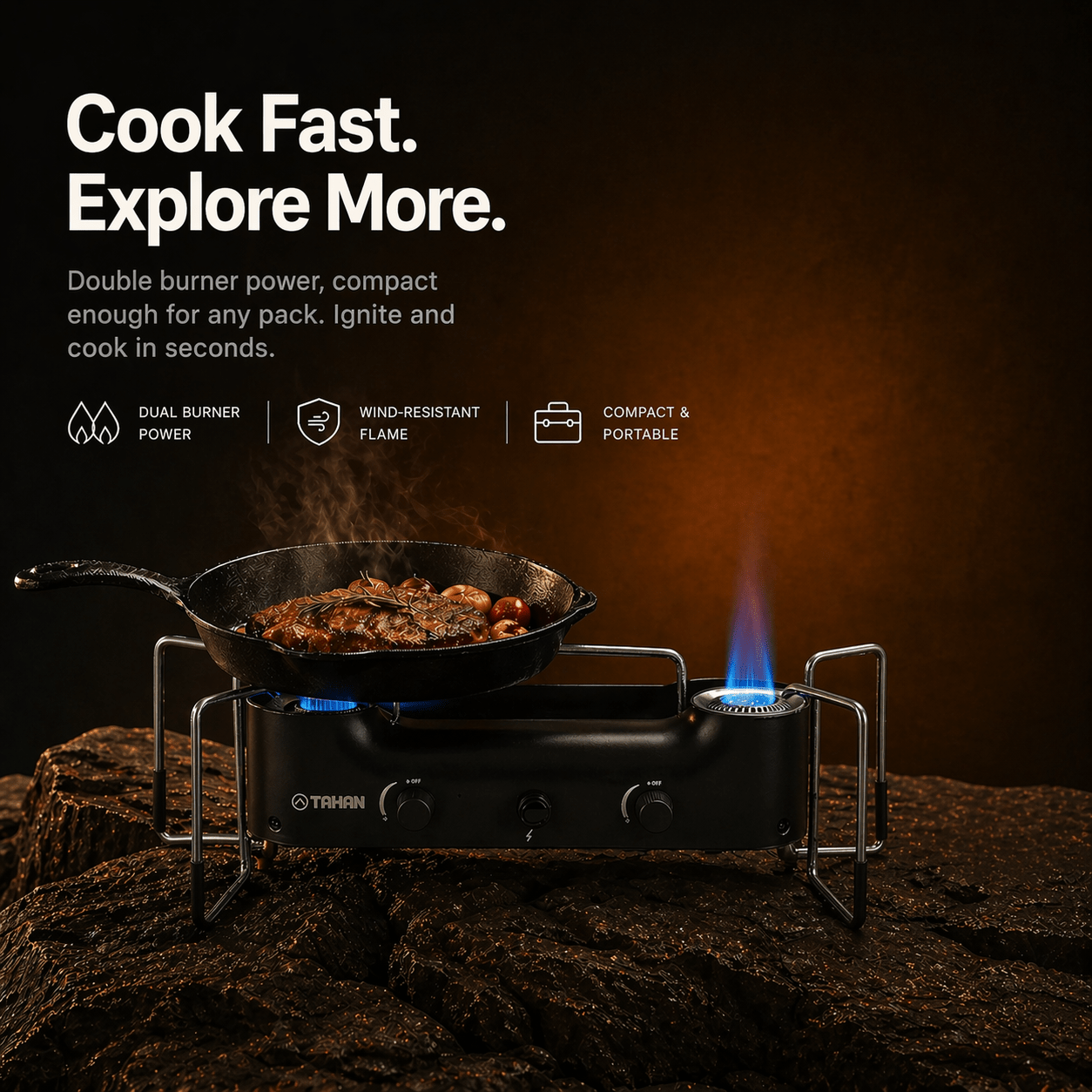 TAHAN Windmaster Double Burner Camping Stove - TAHAN Outdoor - STOTH033BK