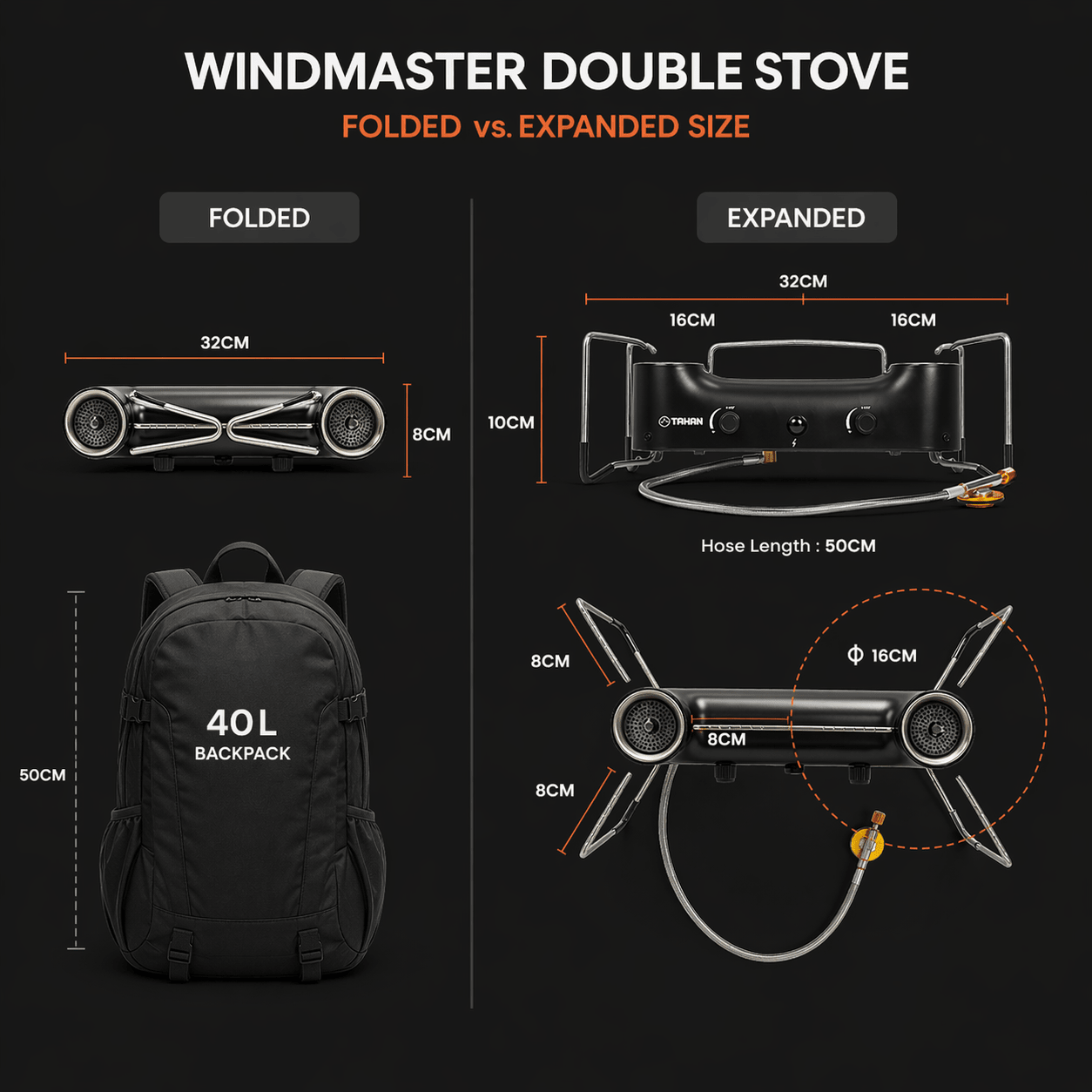 TAHAN Windmaster Double Burner Camping Stove - TAHAN Outdoor - STOTH033BK