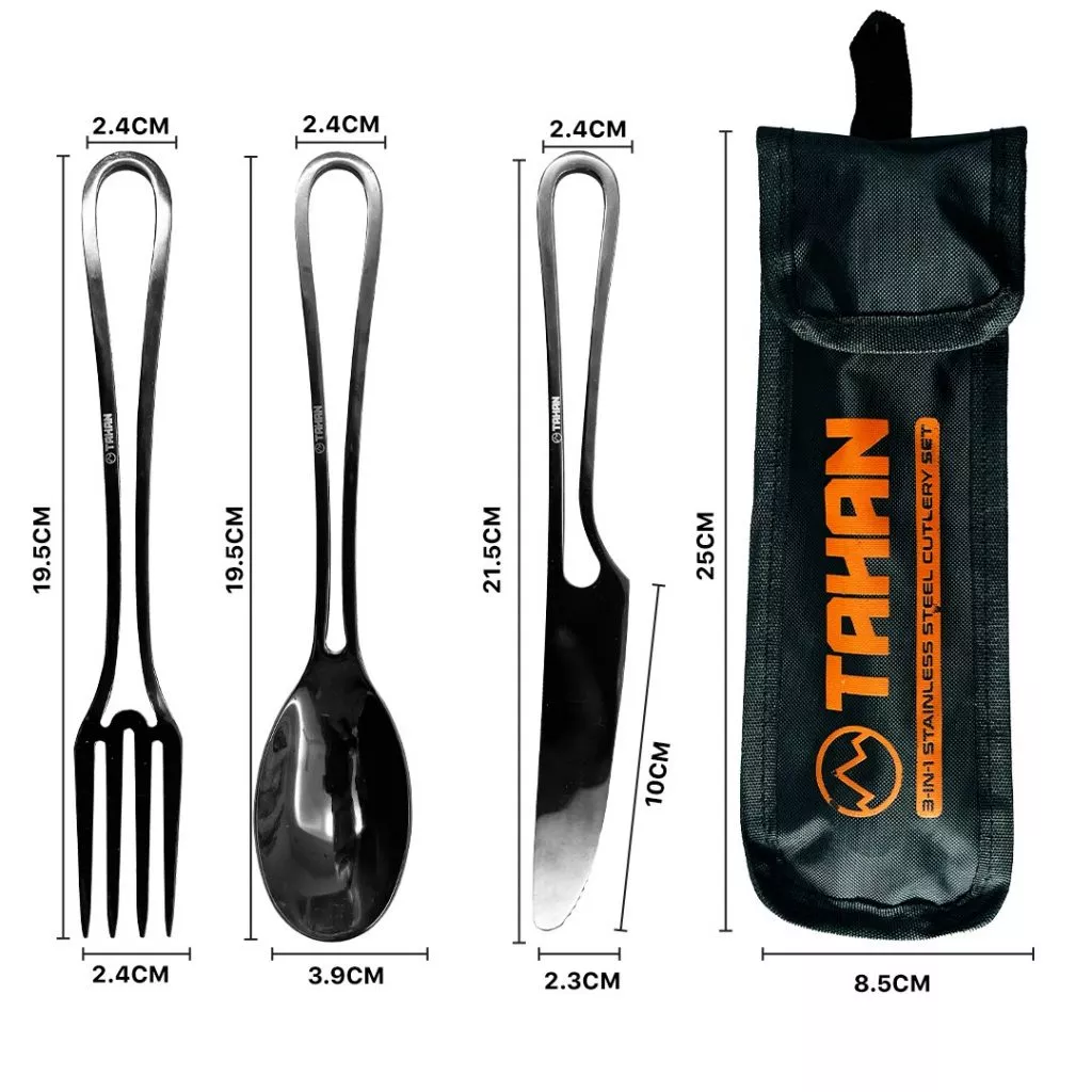 Premium TAHAN 3-in-1 Camping Cutlery Set - Durable Stainless Steel