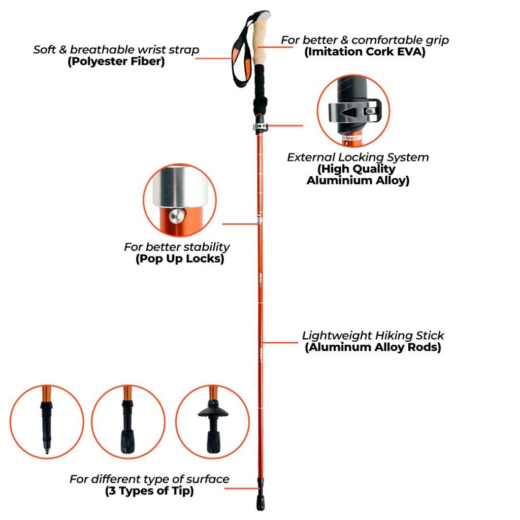 Hikers Mate Combo, TAHAN, tahan 3 section foldable hiking stick details,