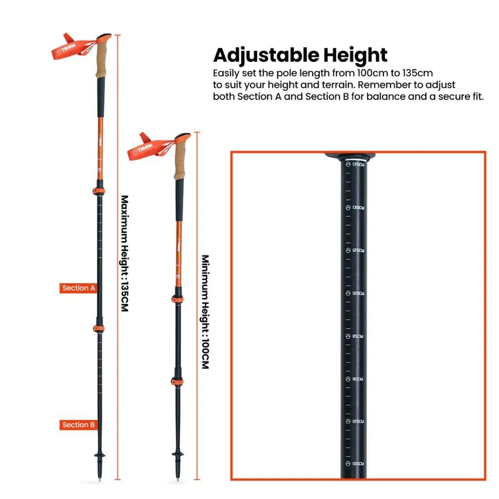 TAHAN FreeStand Hiking TriStick [Full Set], TAHAN, tahan freestanding hiking tristick height2,